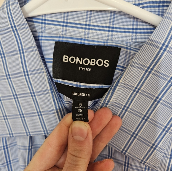 Bonobos Jetsetter 17/35 Slim Fit Long Sleeve Button Up Shirt Blue Checkered - Picture 2 of 6